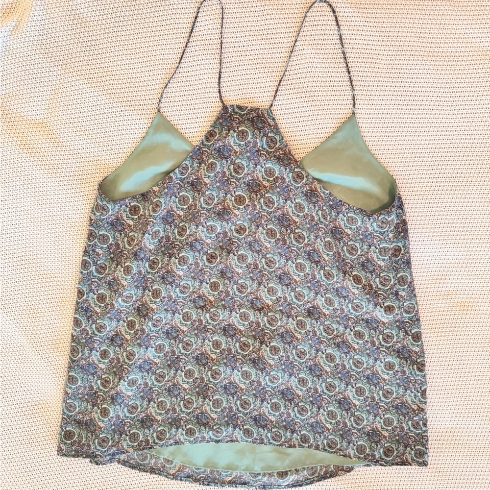 JOIE Nahlah 100% Silk Blue White Brown Boho Strappy Lined Tank Top - Picture 4 of 13